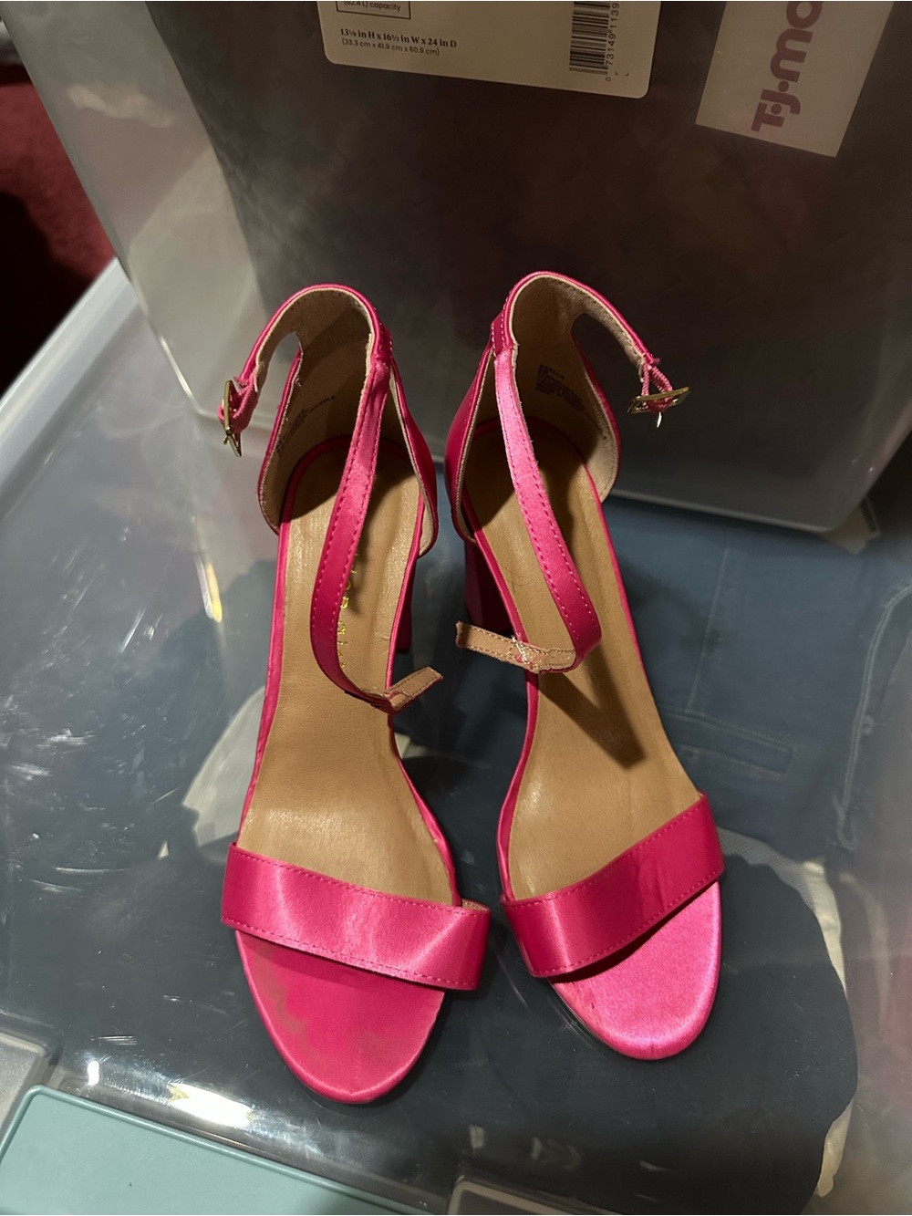 Madden Girl Satin Ankle-Strap Heels in Hot Pink